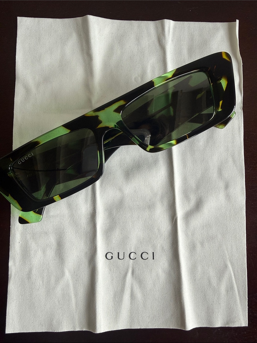 New Gucci Rectangular Green Tortoiseshell Sunglasses